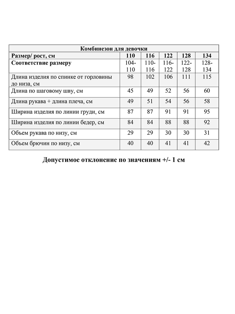 Таблица размеров